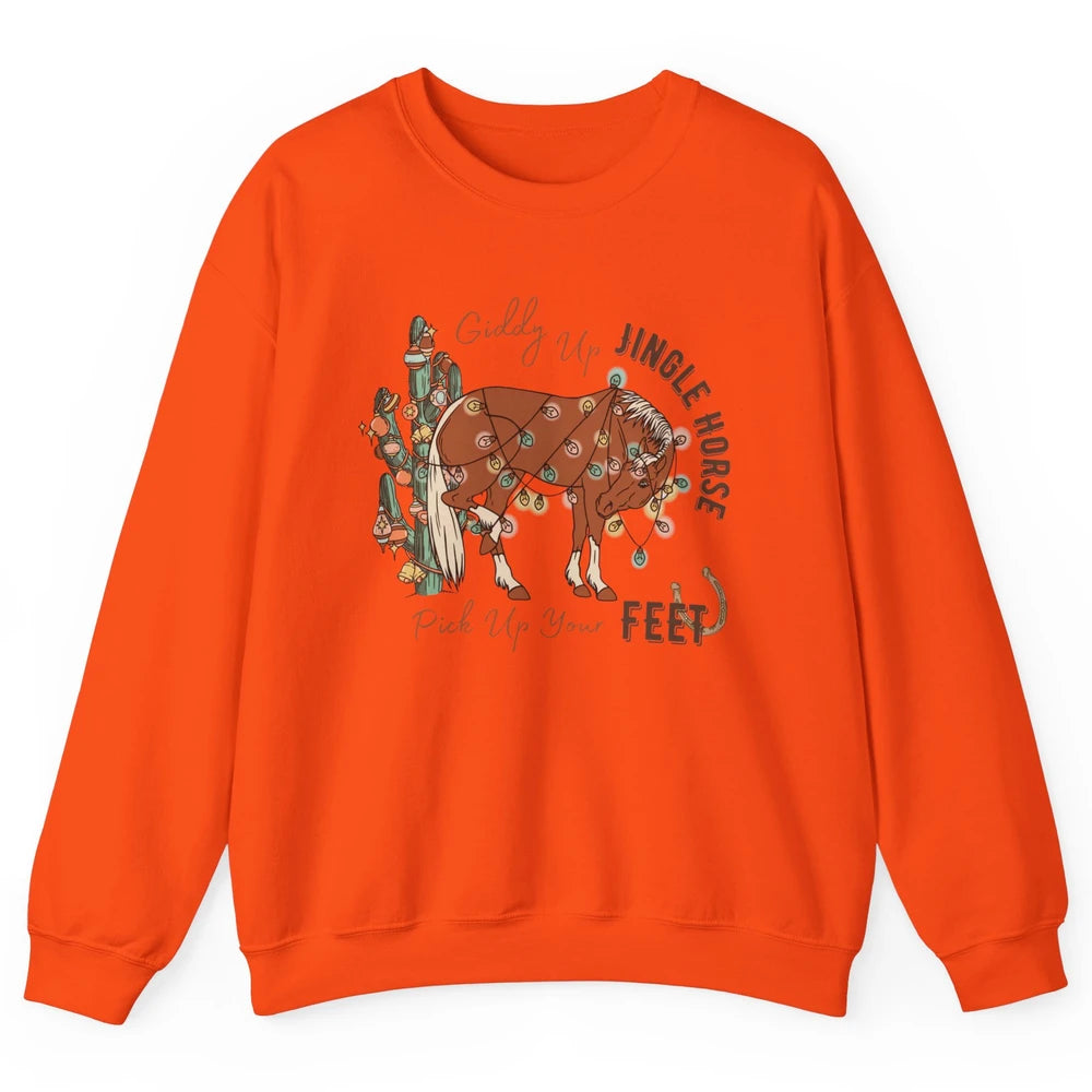 Giddy Up Jingle Horse Pick Up Your Feet Christmas Lights Unisex Crewneck Sweatshirt