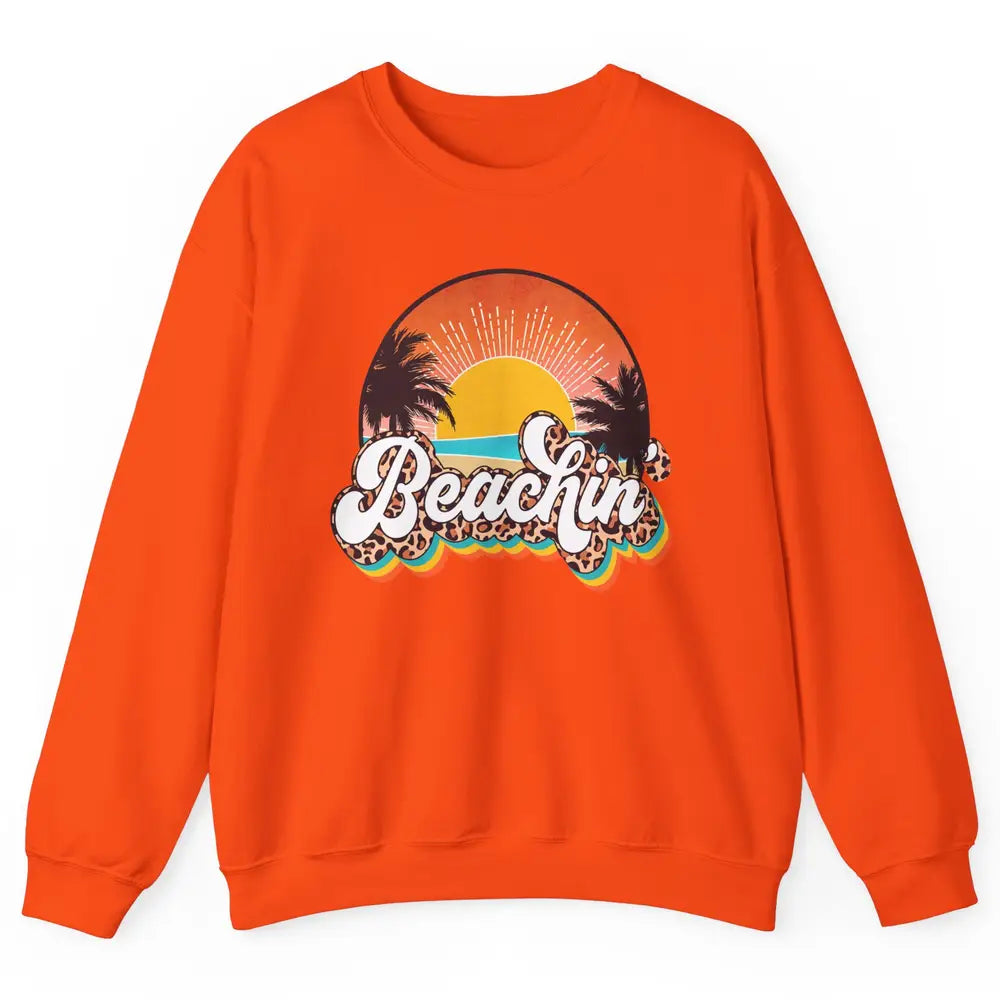 Beachin' Leopard Retro Summer Sunset Beach Lovers Vacation Unisex Crewneck Sweatshirt