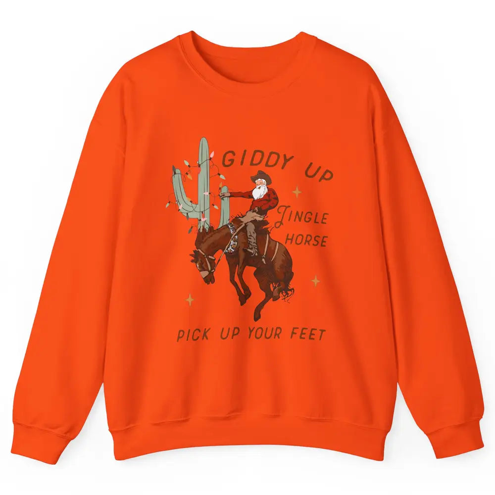 Cowboy Santa Horsing Giddy Up Jingle Horse Christmas Cactus Unisex Crewneck Sweatshirt