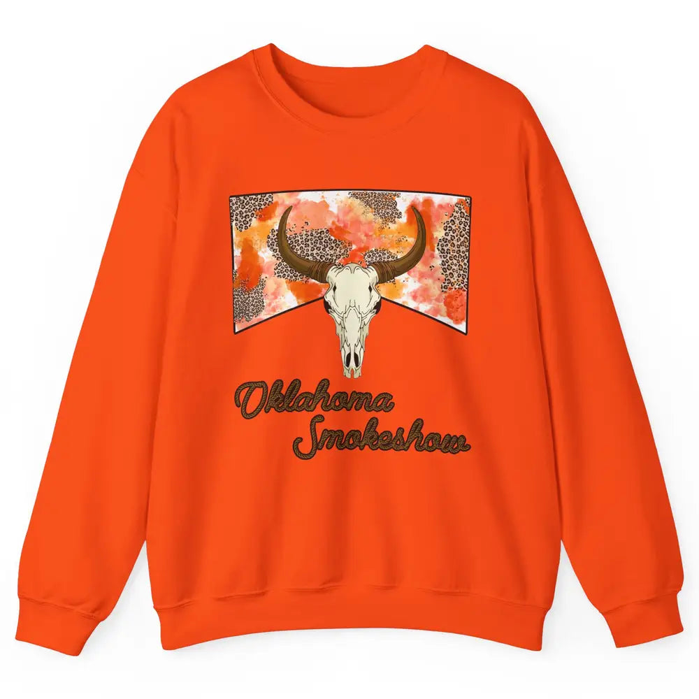 Boho Bull Skull Cow Print Oklahoma Smokeshow Western Country Unisex Crewneck Sweatshirt