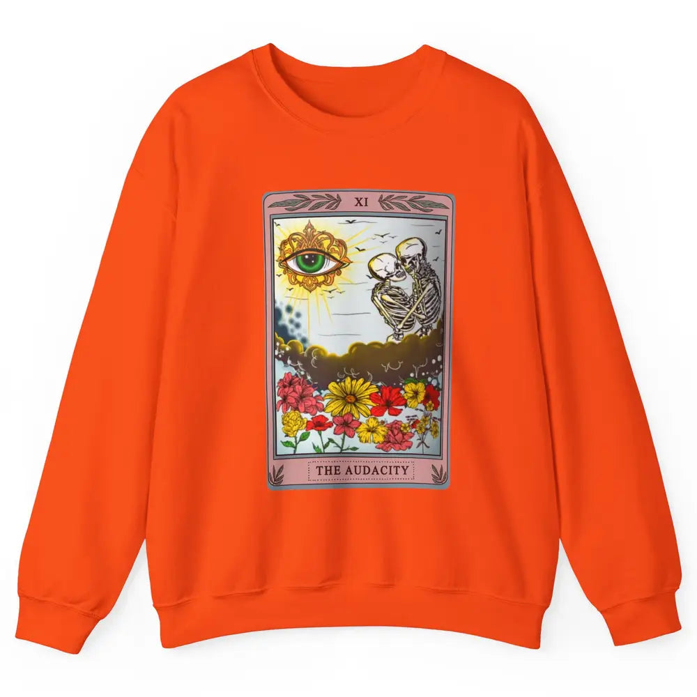 Retro Skeleton Riding Cloud The Audacity Tarot Card Rainbow Unisex Crewneck Sweatshirt