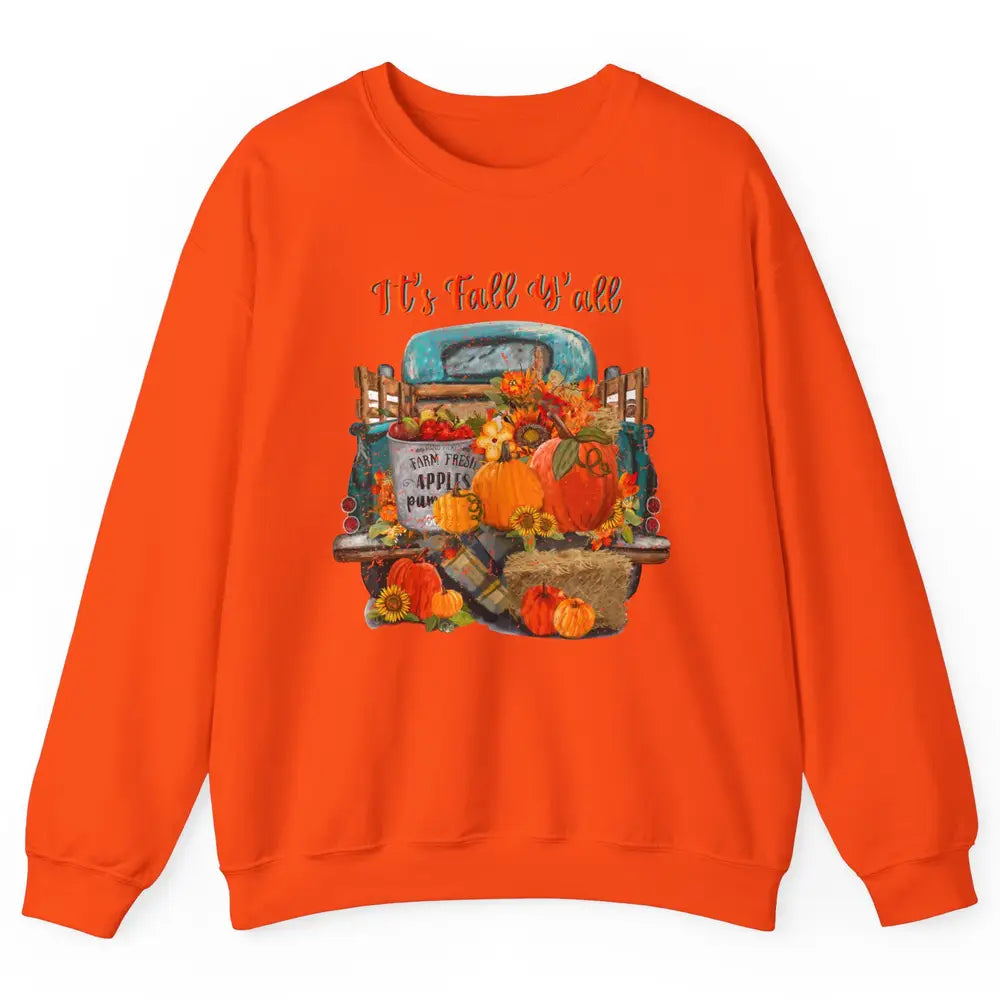 Retro Pumpkin Truck Sunflower Western Pumpkin Season Fall Unisex Crewneck Sweatshirt