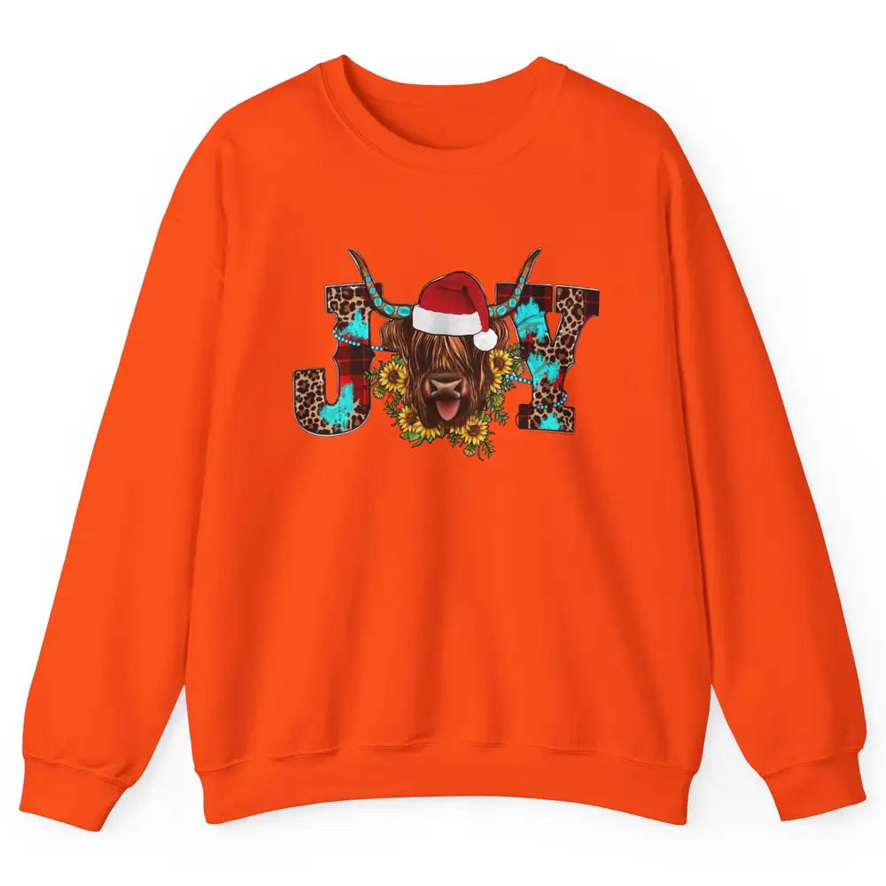 Highland Cow Christmas Joy Heifer Western Country Cowboy Unisex Crewneck Sweatshirt