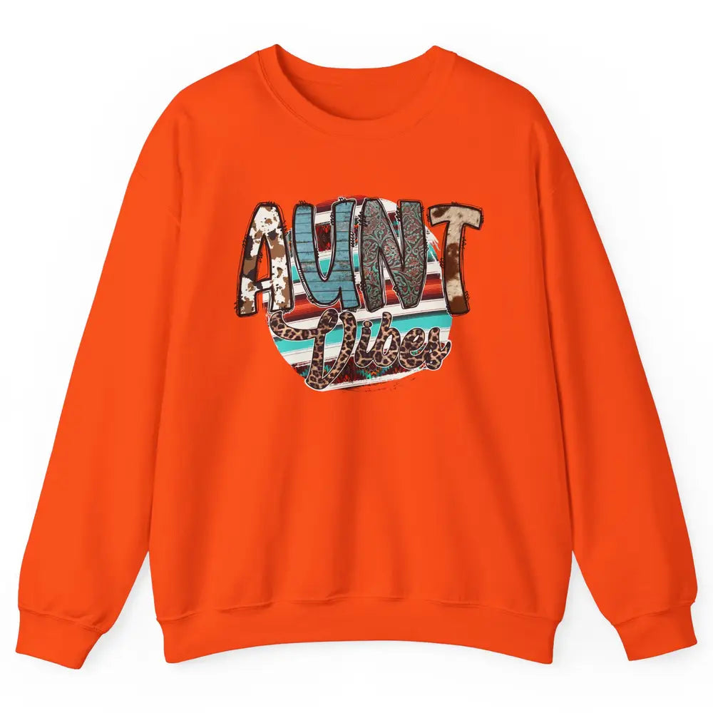 Aunt Vibes Cowhide Leopard Turquoise Western Country Auntie Unisex Crewneck Sweatshirt