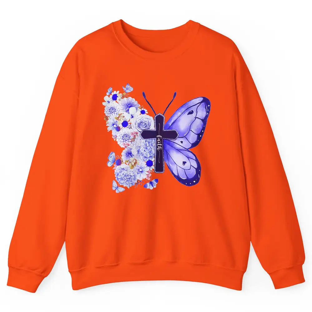 Butterfly Cross Faith Floral God Jesus Christian Bible Women Unisex Crewneck Sweatshirt