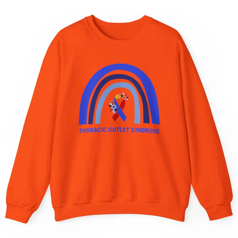 Thoracic Outlet Syndrome Awareness Floral Blue Red Ribbon Unisex Crewneck Sweatshirt