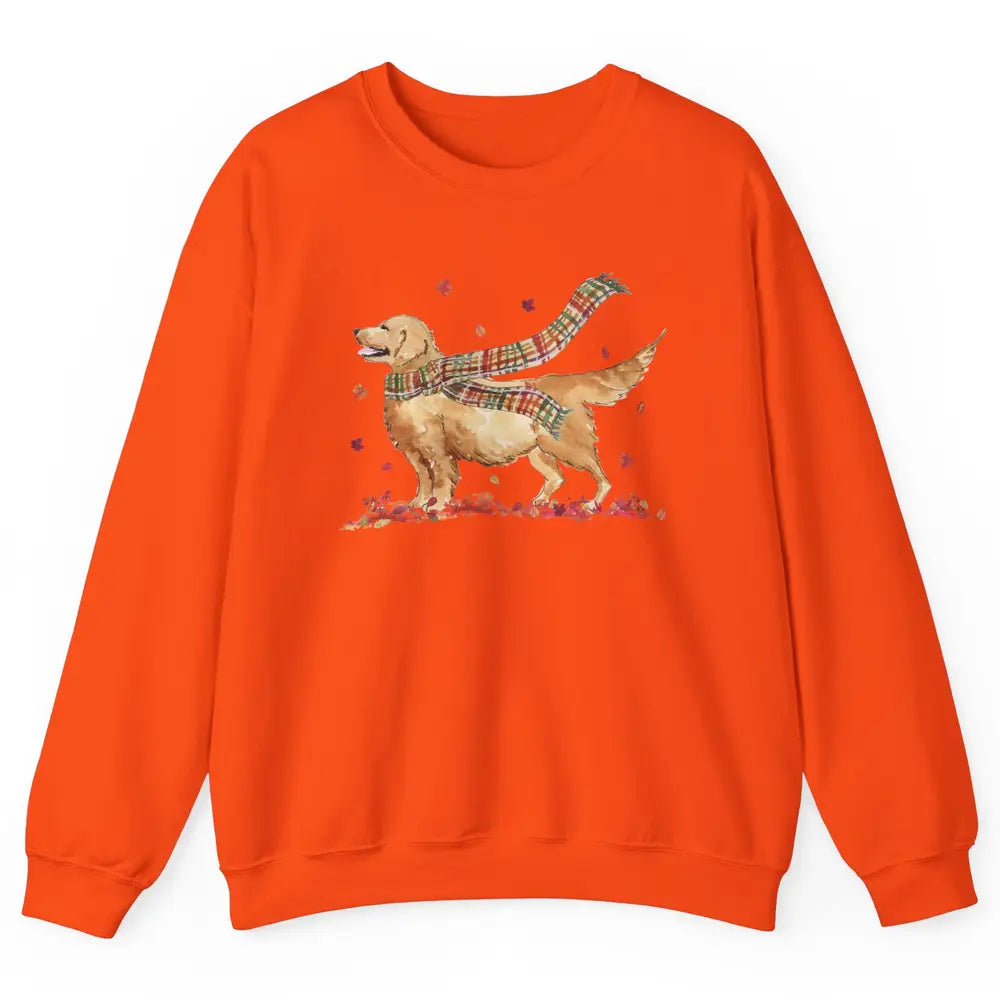 Funny Golden Retriever Autumn Falling Leaves Halloween Fall Unisex Crewneck Sweatshirt