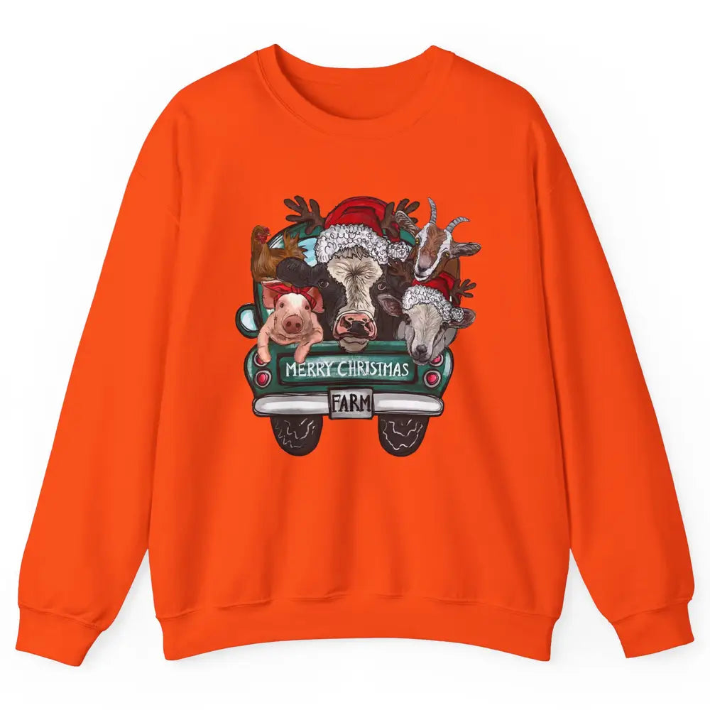 Heifer Merry Christmas Truck Pig Goat Farm Animals Christmas Unisex Crewneck Sweatshirt