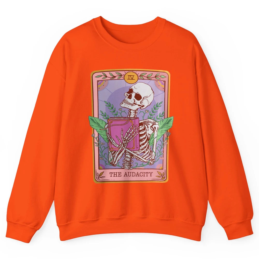 Retro Skeleton Reading Book The Audacity Plants Tarot Card Unisex Crewneck Sweatshirt