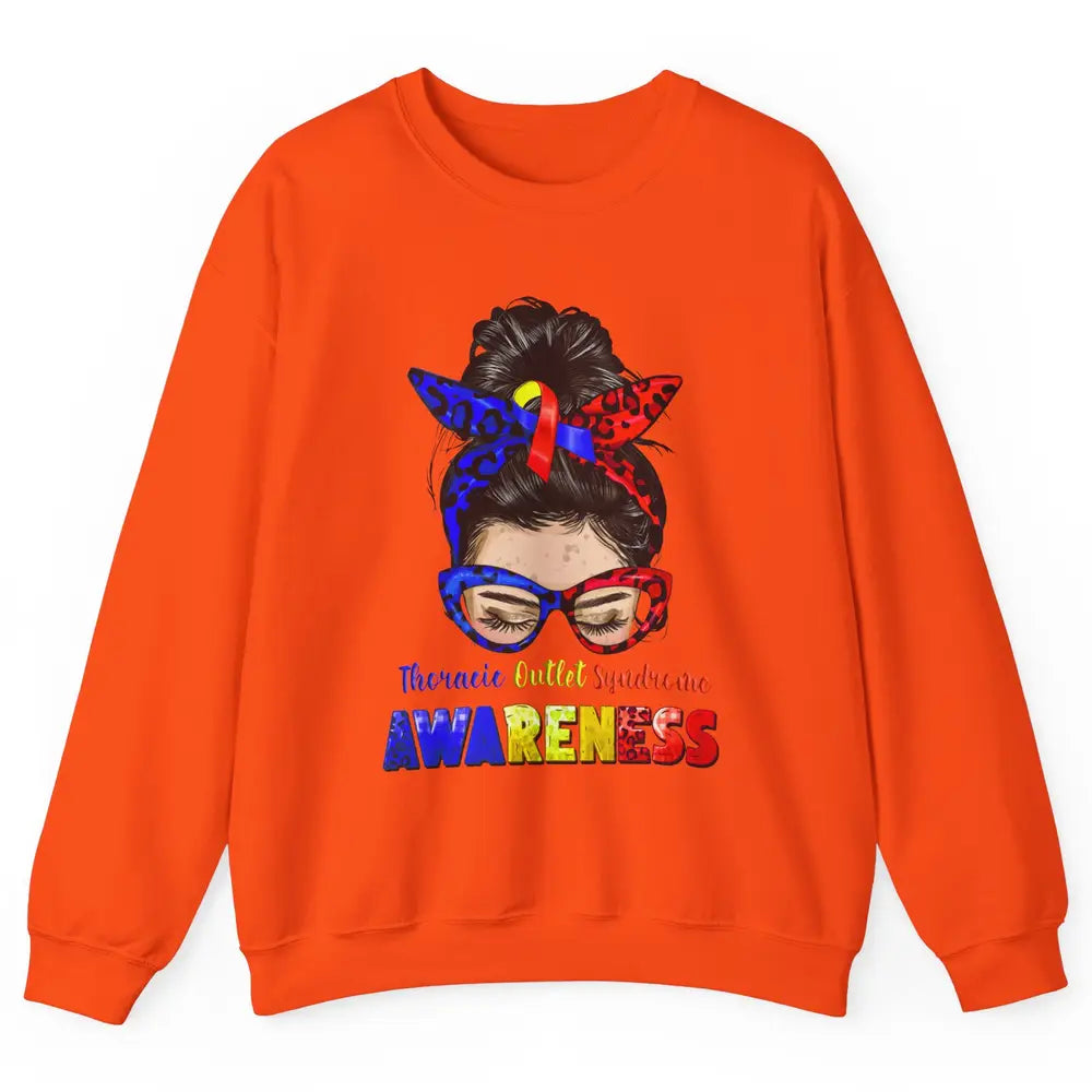 Thoracic Outlet Syndrome Ribbon Leopard Messy Bun Glasses Unisex Crewneck Sweatshirt