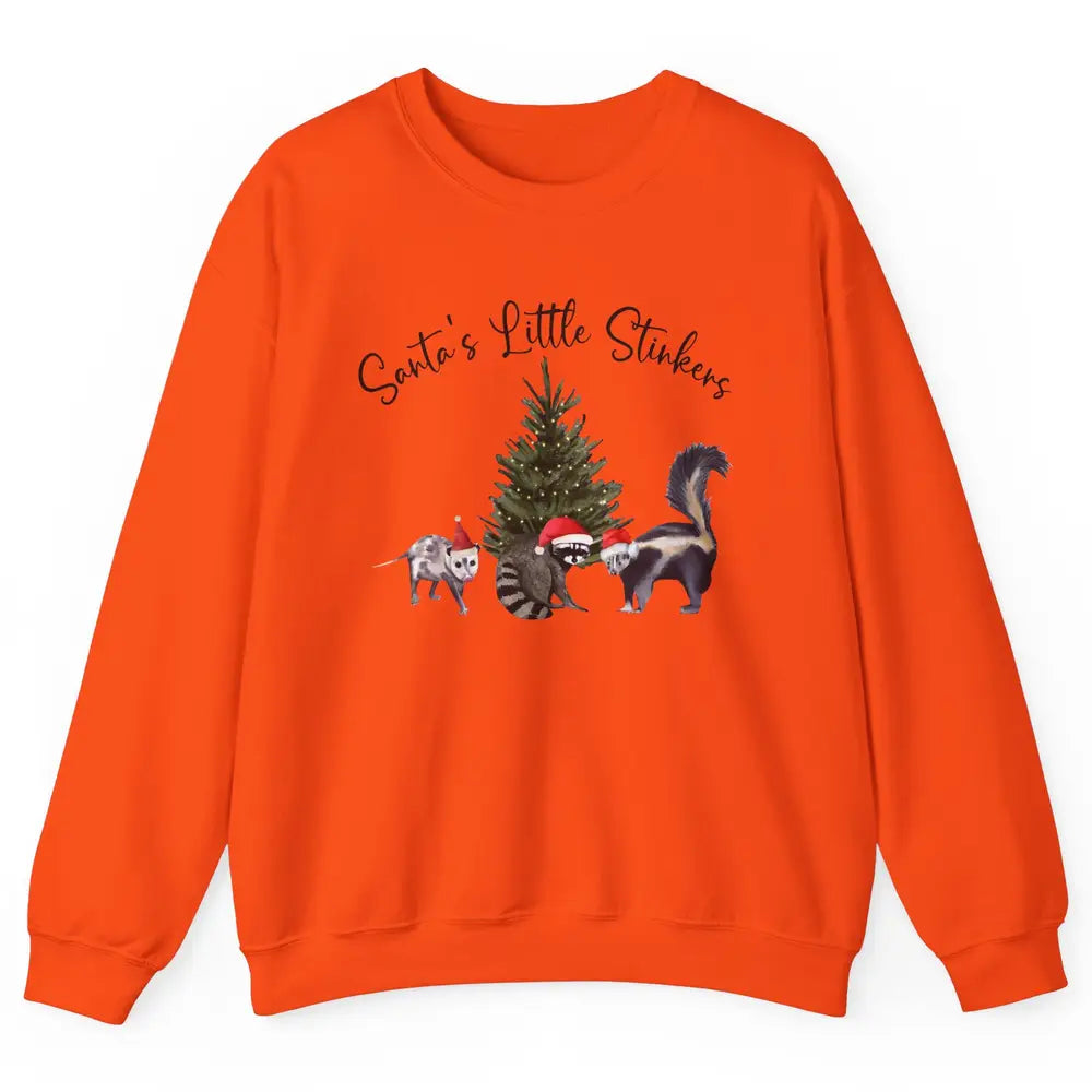 Funny Santa's Little Stinkers Christmas Raccoon Opossum Unisex Crewneck Sweatshirt