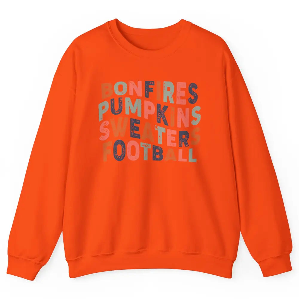 Retro Fall Bonfires Pumpkins Swaeaters Football Thanksgiving Unisex Crewneck Sweatshirt