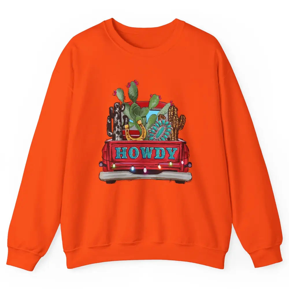 Howdy Truck Cactus Cowhide Western Christmas Gemstone Truck Unisex Crewneck Sweatshirt