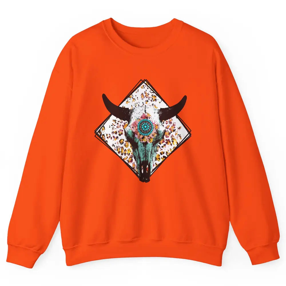 Aztec Heifer Steer Cow Skull Cowboy Gemstone Leopard Vintage Unisex Crewneck Sweatshirt