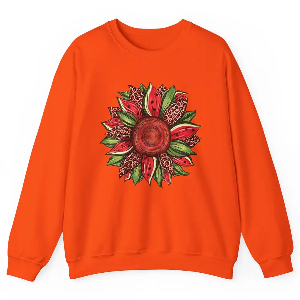 Watermelon Leopard Sunflower Summer Peace Love Watermelon Unisex Crewneck Sweatshirt