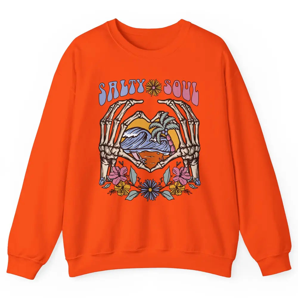 Retro Salty Beach Soul Floral Wave Skeleton Summer Vibes 70s Unisex Crewneck Sweatshirt