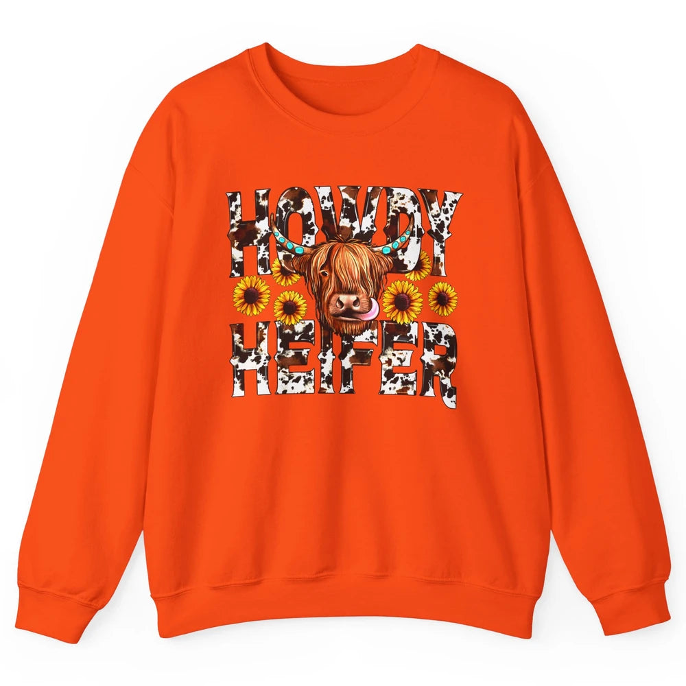 Sunflower Highland Cow Howdy Heifer Western Country Cowboy Unisex Crewneck Sweatshirt