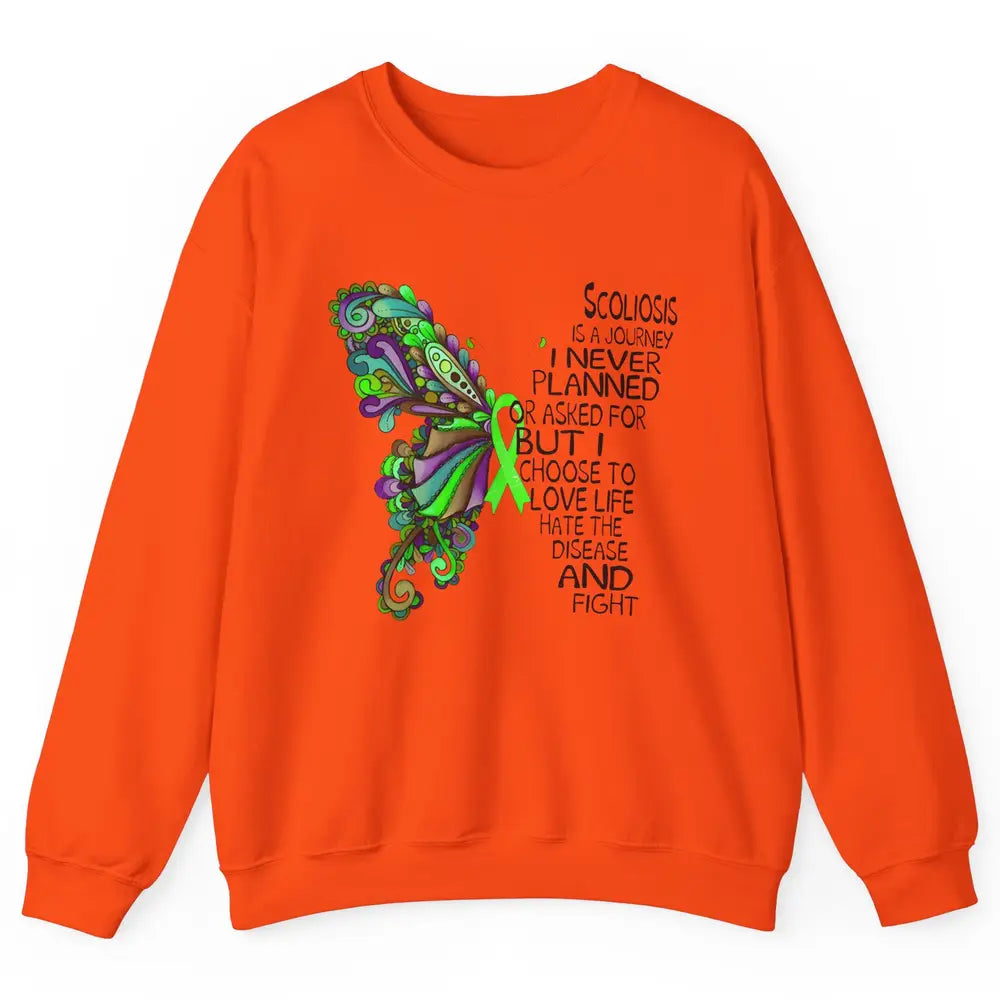 Scoliosis Is A Journey Scoliosis Awareness Butterfly Ribbon Unisex Crewneck Sweatshirt