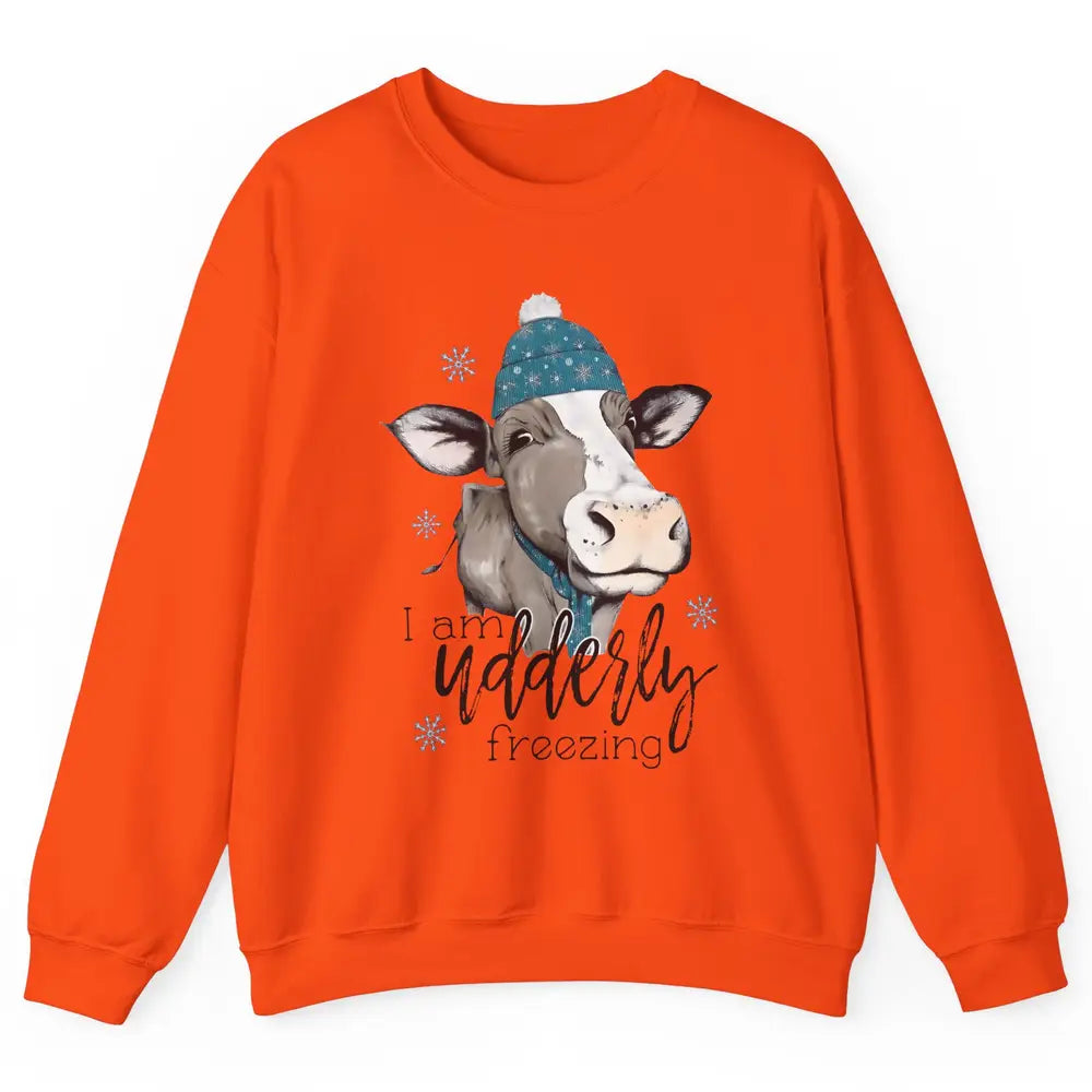 Funny Cow I'm Udderly Freezing Farmer Merry Christmas Winter Unisex Crewneck Sweatshirt