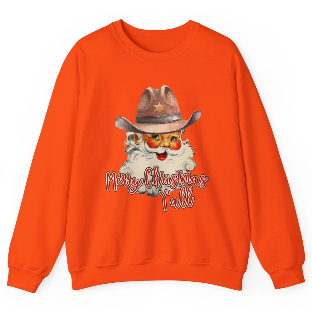 Santa Claus Merry Christmas Y'all Western Country Cowboy Unisex Crewneck Sweatshirt