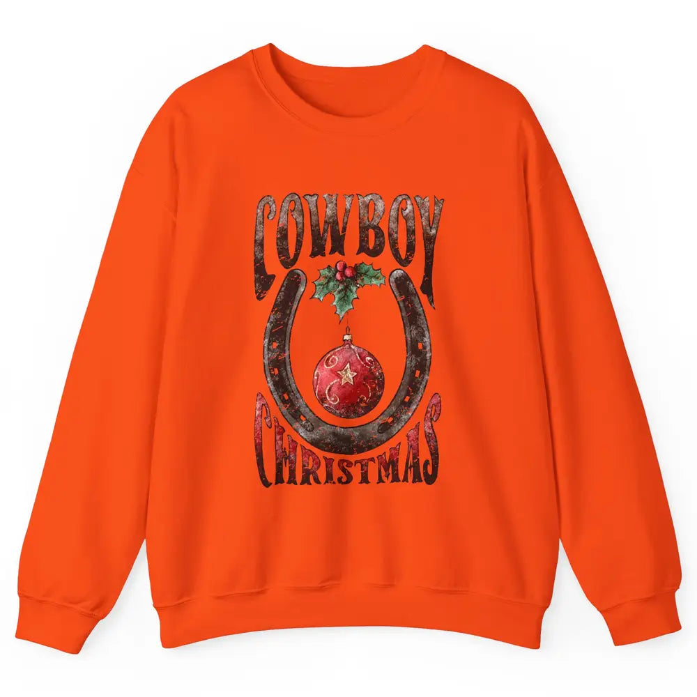 Christmas Cowboy Horseshoe Xmas Balls Western Christmas Unisex Crewneck Sweatshirt