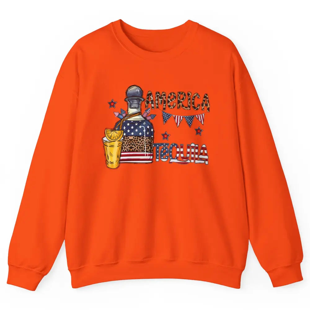 America Tequila Leopard Western Country 4th Of July Party Unisex Crewneck Sweatshirt