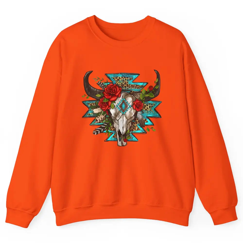 Aztec Heifer Skull Roses Cowboy Floral Leopard Vintage Texas Unisex Crewneck Sweatshirt