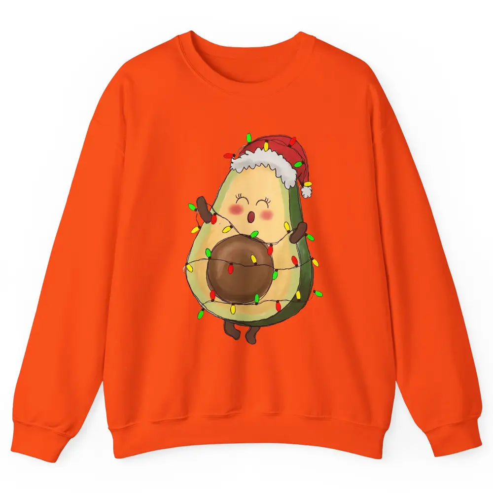 Avocado Santa Cute Avocado Christmas Lights Xmas Vegan Gift Unisex Crewneck Sweatshirt