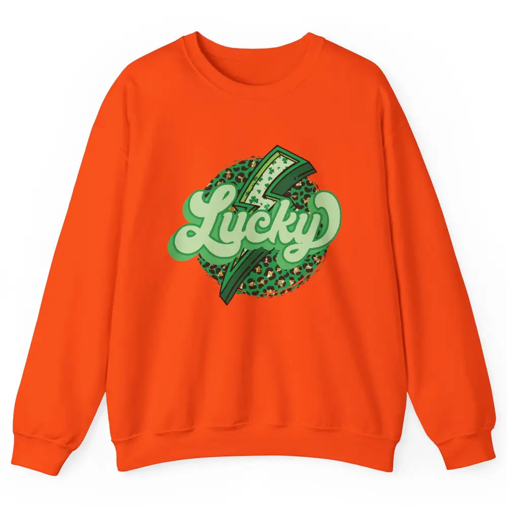 St Patrick Leopard Shamrocks Lucky Lightning Bolt Western Unisex Crewneck Sweatshirt