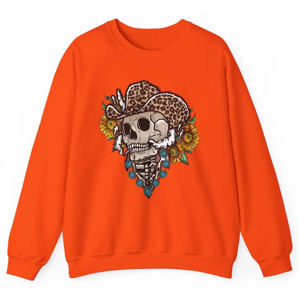 Sunflower Leopard Cowboy Skull Gemstone Western Country Gift Unisex Crewneck Sweatshirt