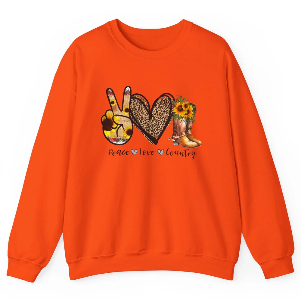 Retro Sunflower Peace Love Country Cowgirl Midwest Girl Boot Unisex Crewneck Sweatshirt