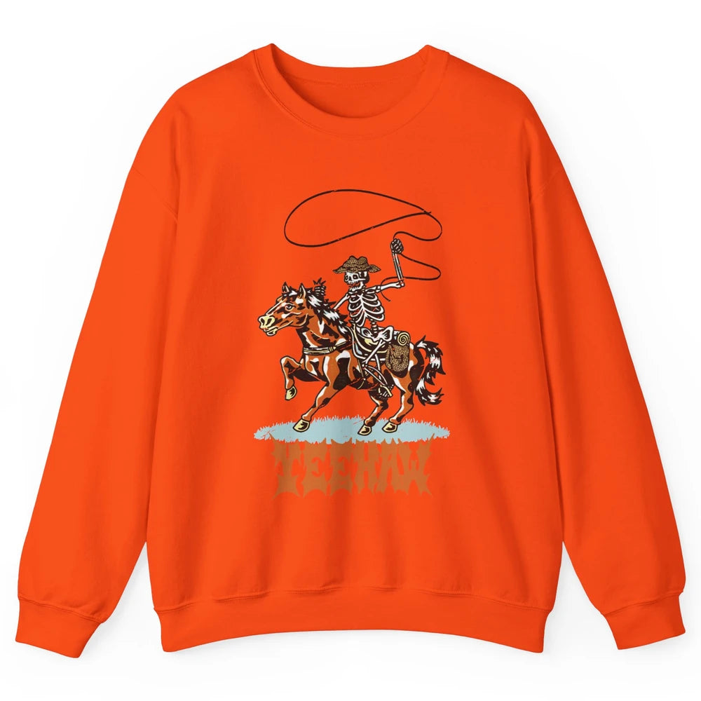 Retro Skeleton Cowboy Yeehaw Western Country Cowgirl Horses Unisex Crewneck Sweatshirt