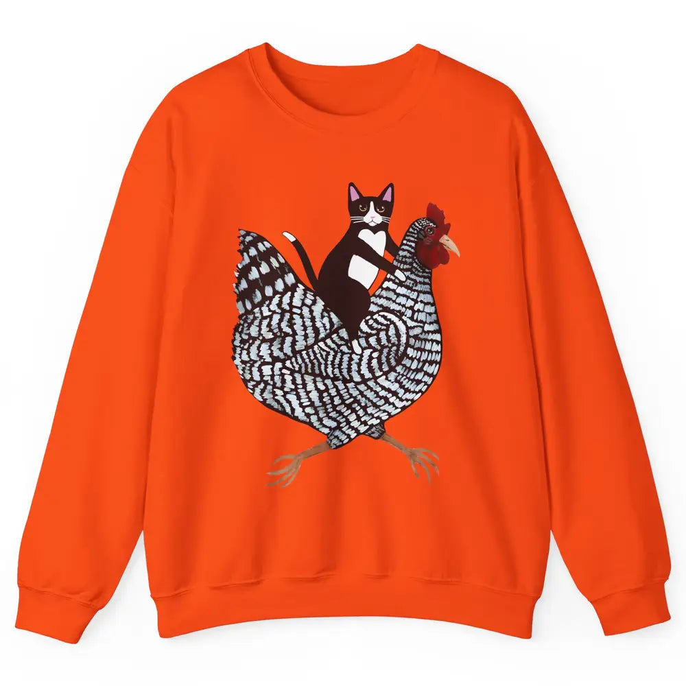 Tuxedo Cat On A Chicken Funny Cat Kitty Chicken Lovers Gift Unisex Crewneck Sweatshirt