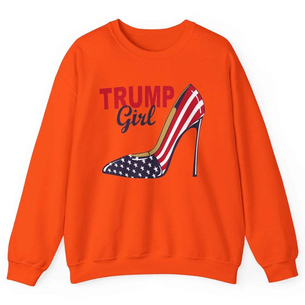 Trump Girl American Flag High Heels Republican Trump Support Unisex Crewneck Sweatshirt