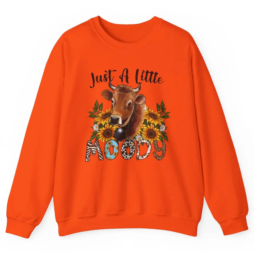 Sunflower Cow Just A Little Moody Leopard Western Country Unisex Crewneck Sweatshirt