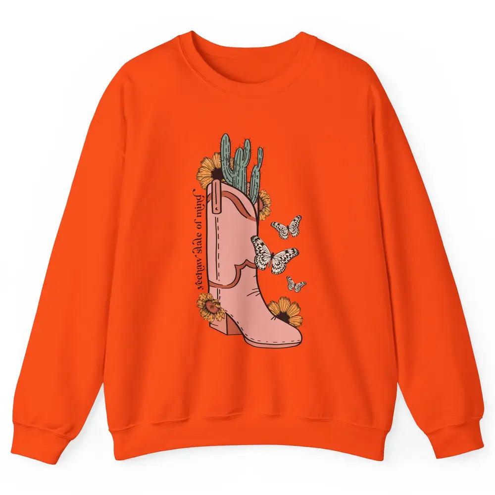 Yeehaw State of Mind Western Cowgirl Boot Desert Sunflower Unisex Crewneck Sweatshirt