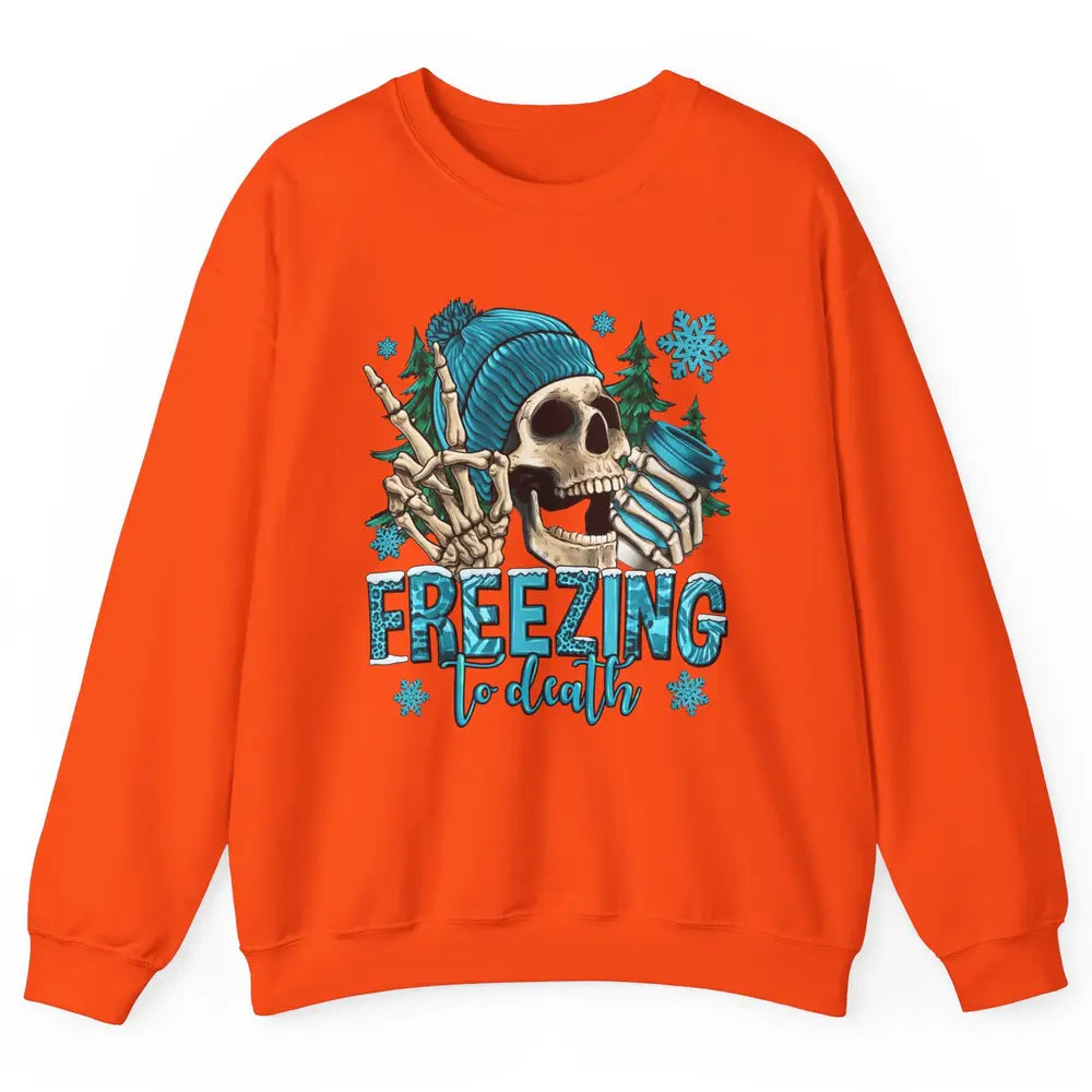 Funny Leopard Skull Freezing To Death Funny Christmas Winter Unisex Crewneck Sweatshirt