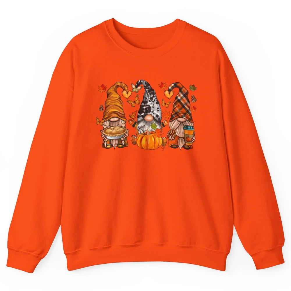 Retro Fall Gnomies Pumpkin Falling Leaves Thanksgiving Gnome Unisex Crewneck Sweatshirt