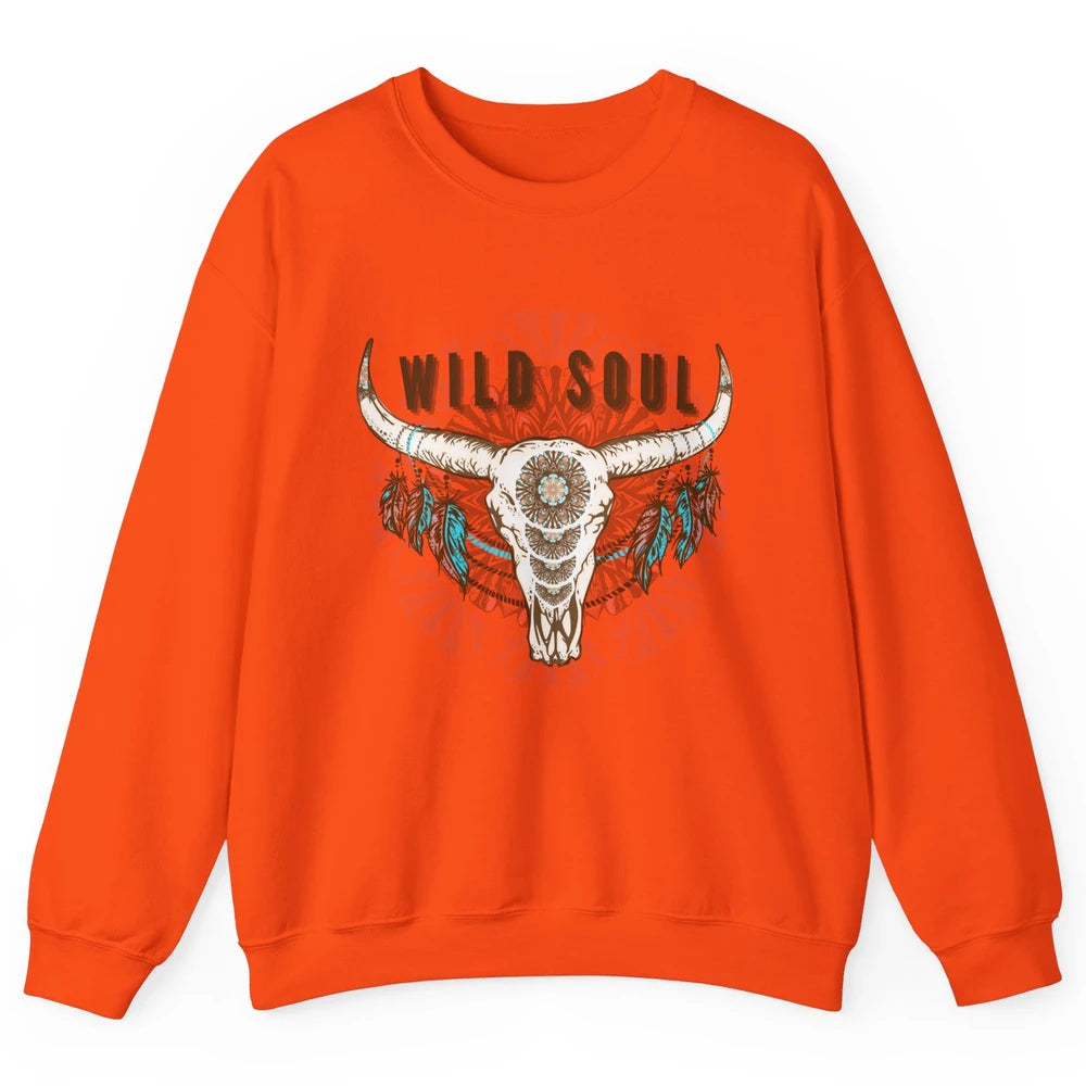 Boho Bull Skull Wild Soul Hippie Cowgirl Western Country Unisex Crewneck Sweatshirt