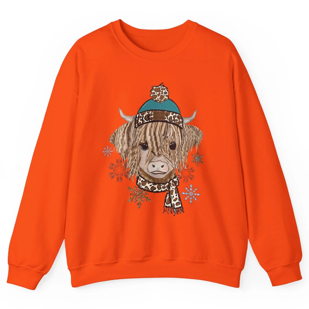 Baby Highland Cow I'm Freaking Freezing Christmas Winter Unisex Crewneck Sweatshirt