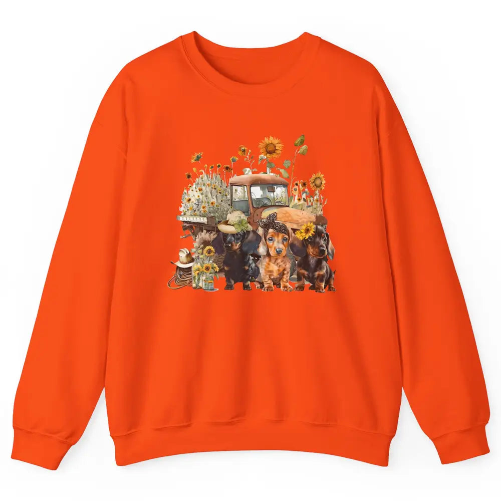 Vintage Truck And Sunflower Dachshund Mom Dachshund Lovers Unisex Crewneck Sweatshirt