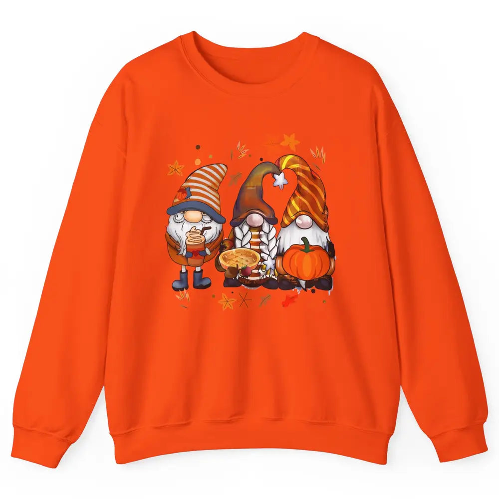 Retro Fall Gnomies Pumpkin Falling Leaves Thanksgiving Gnome Unisex Crewneck Sweatshirt