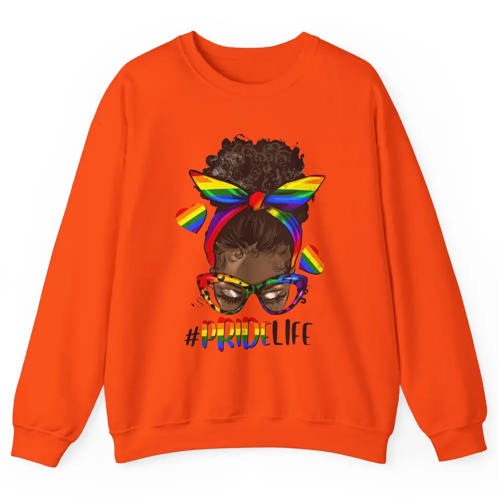 Black Melanin Messy Bun Rainbow Bandana Pride Life LGBTQ Unisex Crewneck Sweatshirt