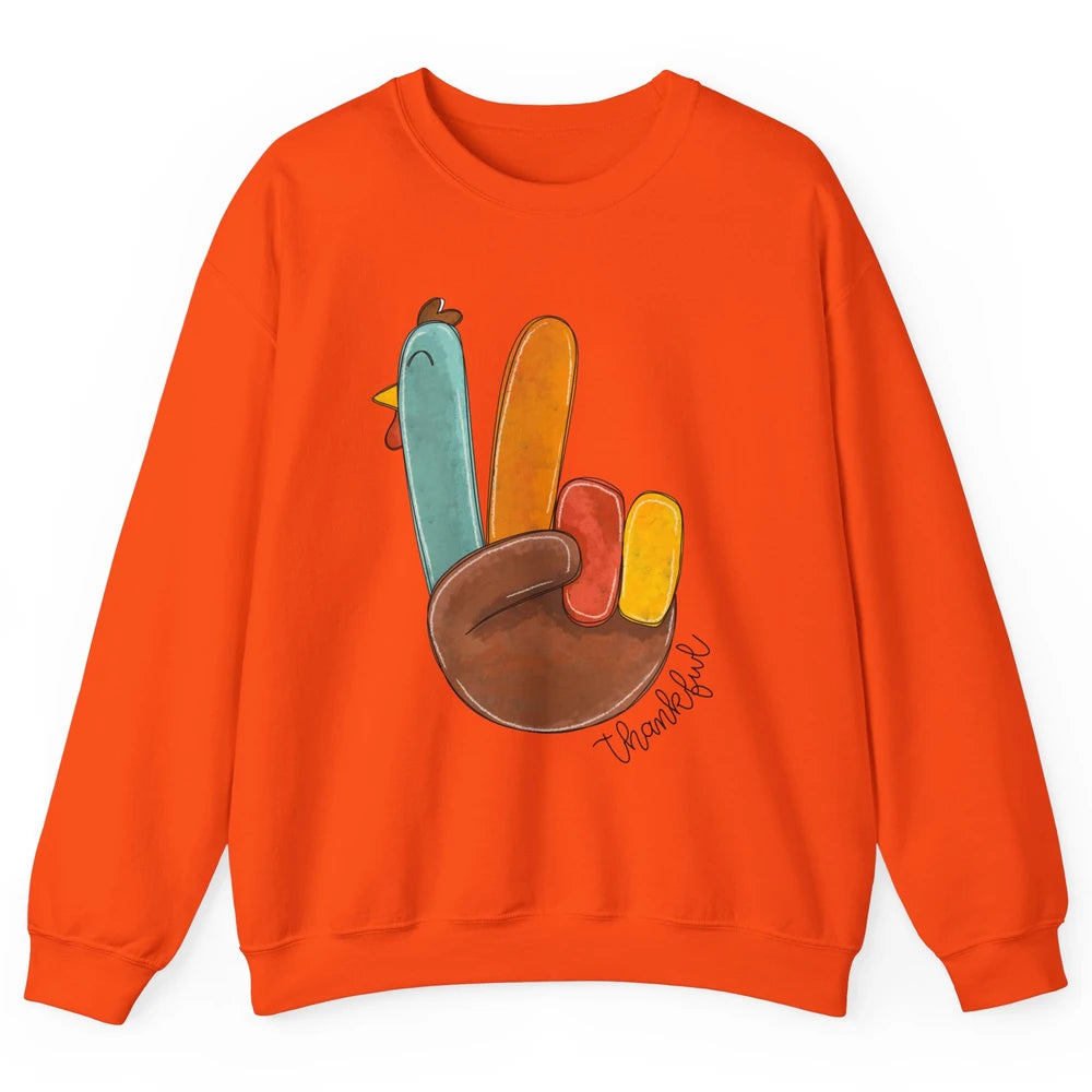 Funny Turkey Peace Sign Thankful Thanksgiving Gift Halloween Unisex Crewneck Sweatshirt