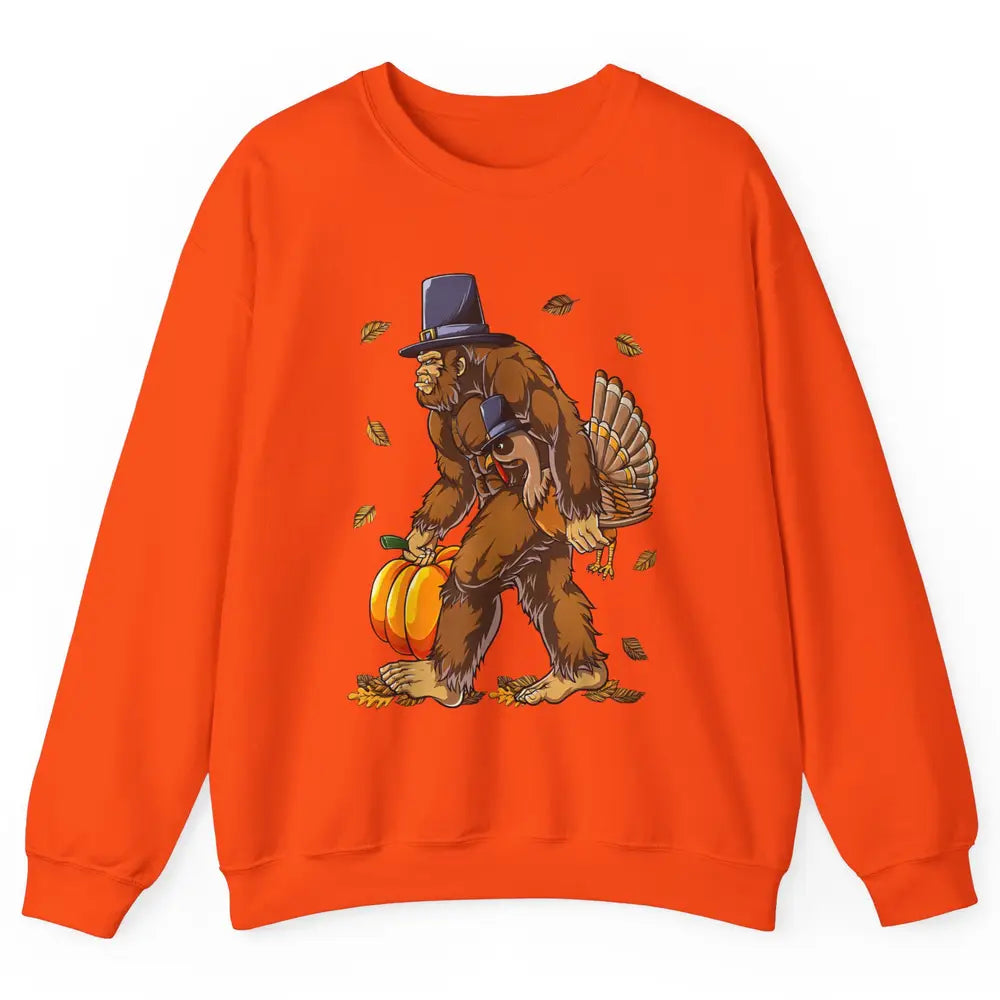 Bigfoot Pilgrim Hat Turkey Thanksgiving Funny Turkey Autumn Unisex Crewneck Sweatshirt