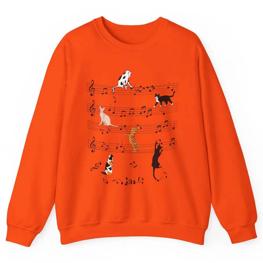 Cat On Music Sheets Cute Music Notes Funny Cat Musician Unisex Crewneck Sweatshirt