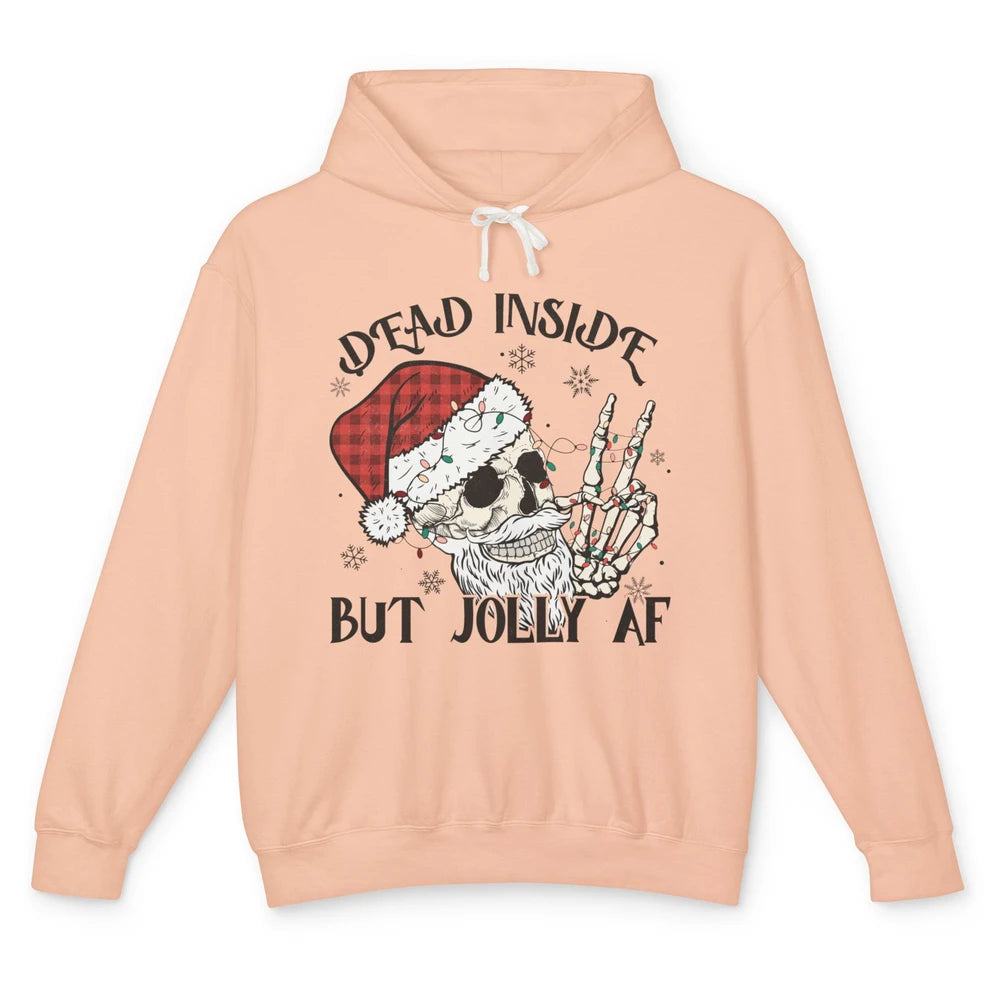 Funny Xmas Skull Dead Inside But Jolly AF Christmas Skeleton Unisex Lightweight Hoodie