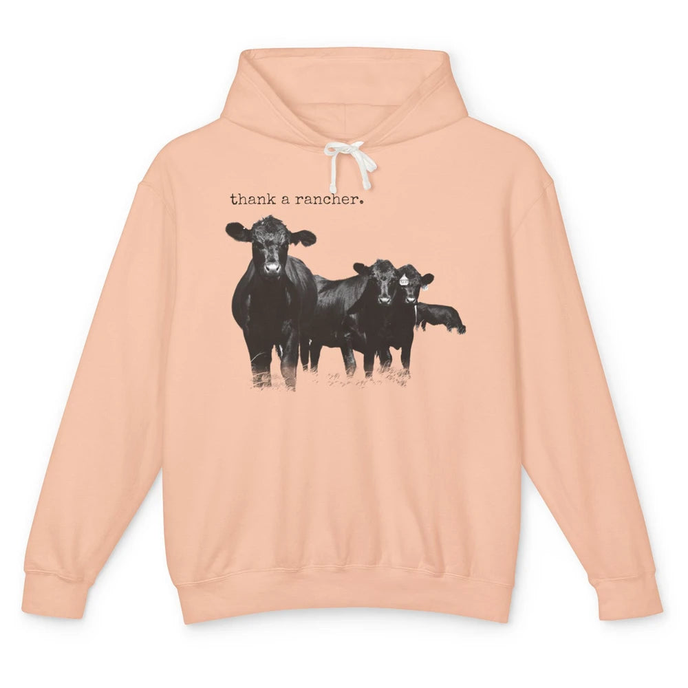 Funny Cow Gang Thank A Rancher Farm Animals Cattles Western Unisex Lightweight Hoodie