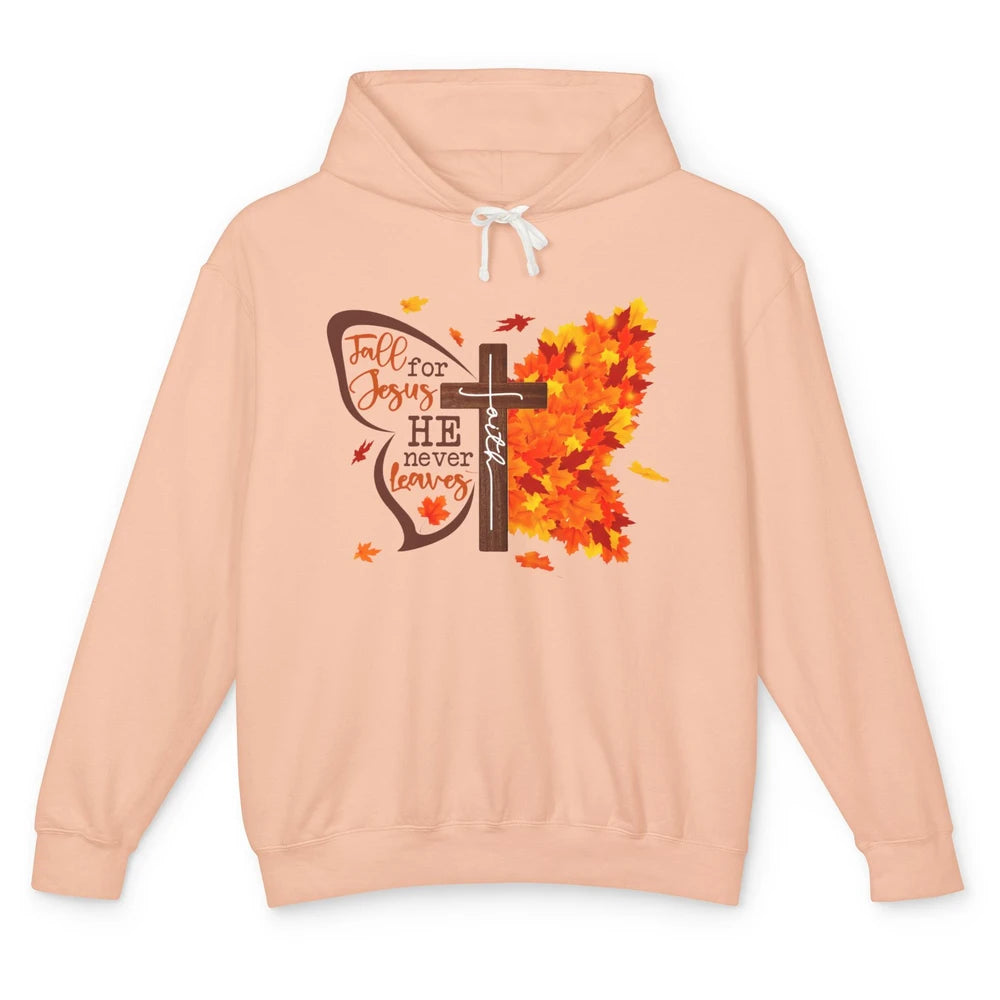 Fall For Jesus He Never Leaves Butterfly Christian Faith Unisex Lightweight Hoodie