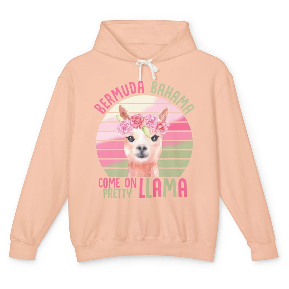 Vintage Cute Llama Bermuda Bahama Come On Pretty Llama Lover Unisex Lightweight Hoodie